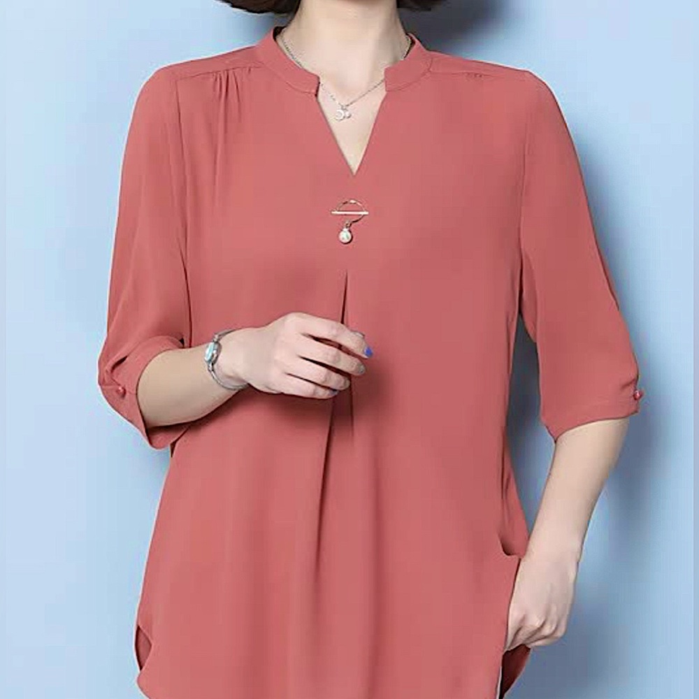 🆕 Woman chiffon plain 3/4 sleeve top